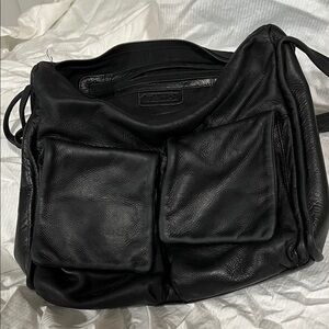 Tano Black Leather Messenger Bag with Pockets
